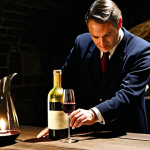 **

A wine connoisseur carefully decanting a bottle of aged red wine in a dimly lit cellar. The scene includes a crystal decanter, a lit candle to illuminate the sediment, and wine glasses. The person is fully clothed in appropriate attire, perhaps a sommelier's uniform or smart casual wear. Safe for work, appropriate content, fully clothed, professional, perfect anatomy, natural proportions, professional photography, high quality.

**